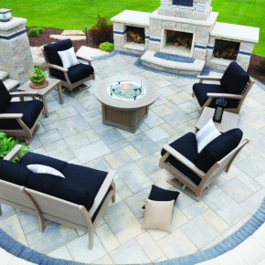 Ensemble de terrasse classique - Weatherwood avec coussins en toile noire