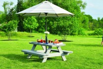 Table de pique-nique rectangulaire - Gris bois flotté avec parapluie