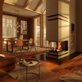 Foyer au bois LUXUS® 36 Pier par Ambiance® dans un splendide salon - Passion Feu®