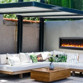 Foyer Amantii électrique SYM-50-BESPOKE-05 dans un gazebo extérieurs - Passion Feu®