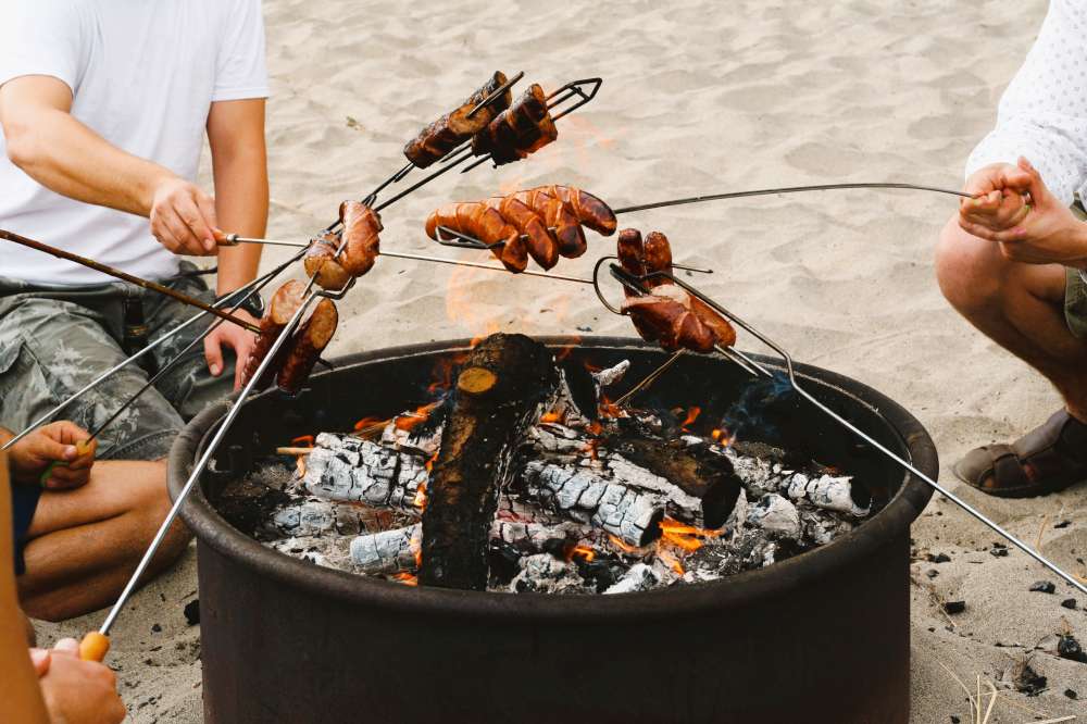 Grill à feu ouvert Volcann table de cuisson barbecue plage camping feu  cuisine